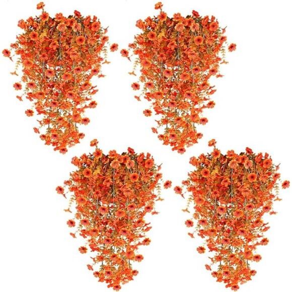 4 Pcs Artificial Hanging Fall Flowers Fall Decorations, Fake Mums for Outdoor - Picture 7 of 7